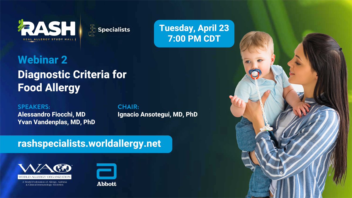 Dear Colleague, join us today for the 2nd #webinar of the Real Allergy Study Hall (#RASH) Specialists Program. This series of four webinars, presented with support from Abbott, will focus on different areas of #food #allergy. Sign up here: worldallergy.org/education-prog…