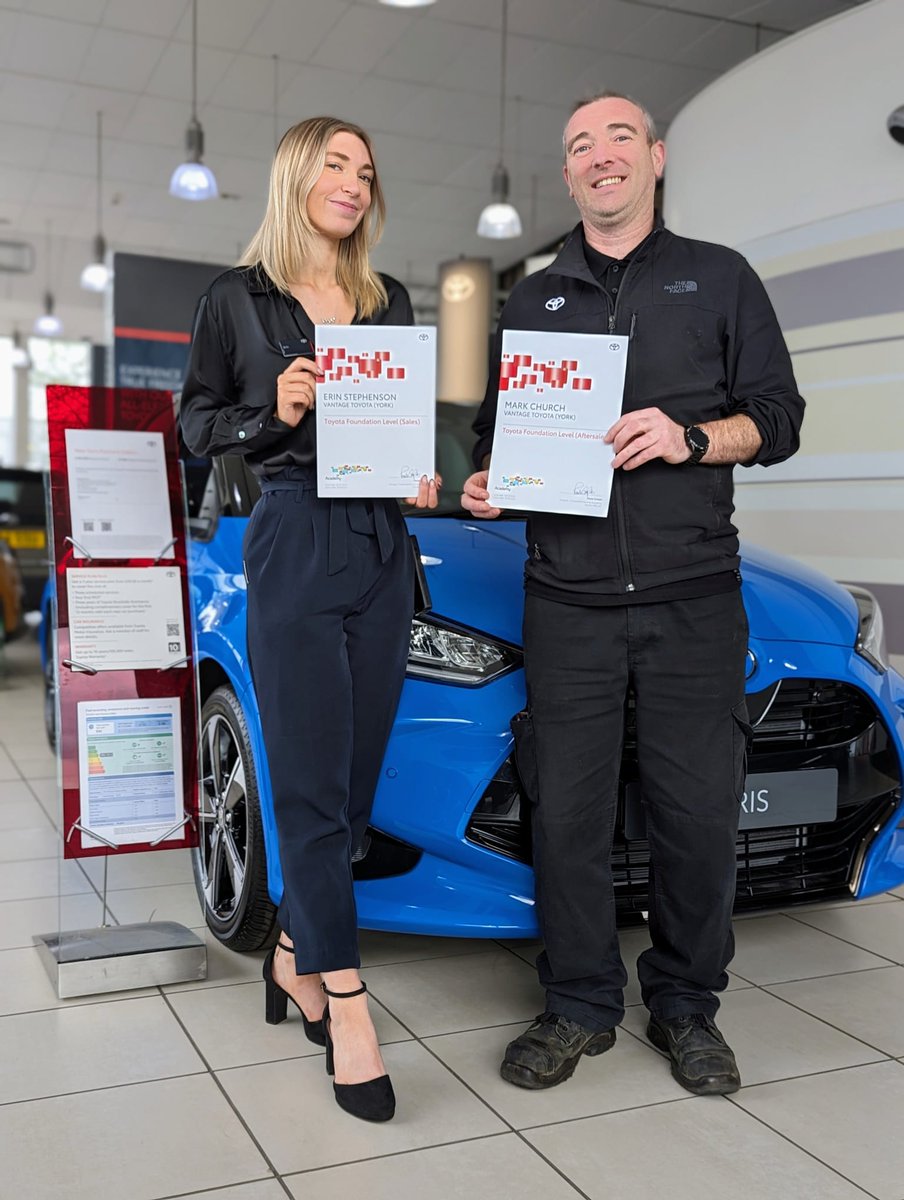 Erin and Mark receiving their accreditation certificates at Toyota York 👏 congratulations and keep up all the hard work! 🙌🏆