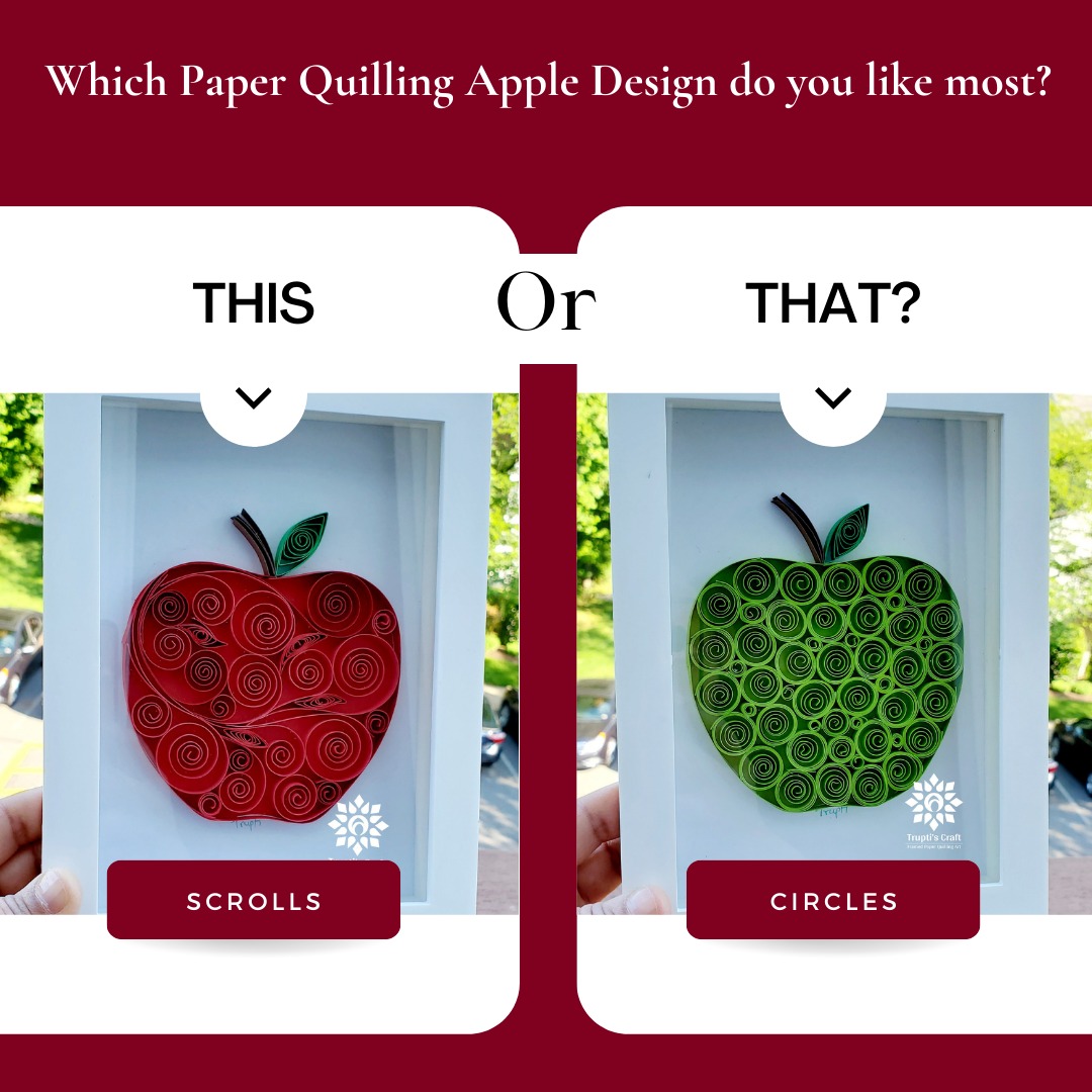 I made these 2 paper quilling apples 🍎 designs as a Teacher's Appreciation gift.  Which design do you like most?
#TruptisCraft, #paperquilling,  #quilling, #quillingapple,  #teachersdaygift, #teacherappreciationweek , #teacherappreciation , #nurserydecor , #kitchendecor