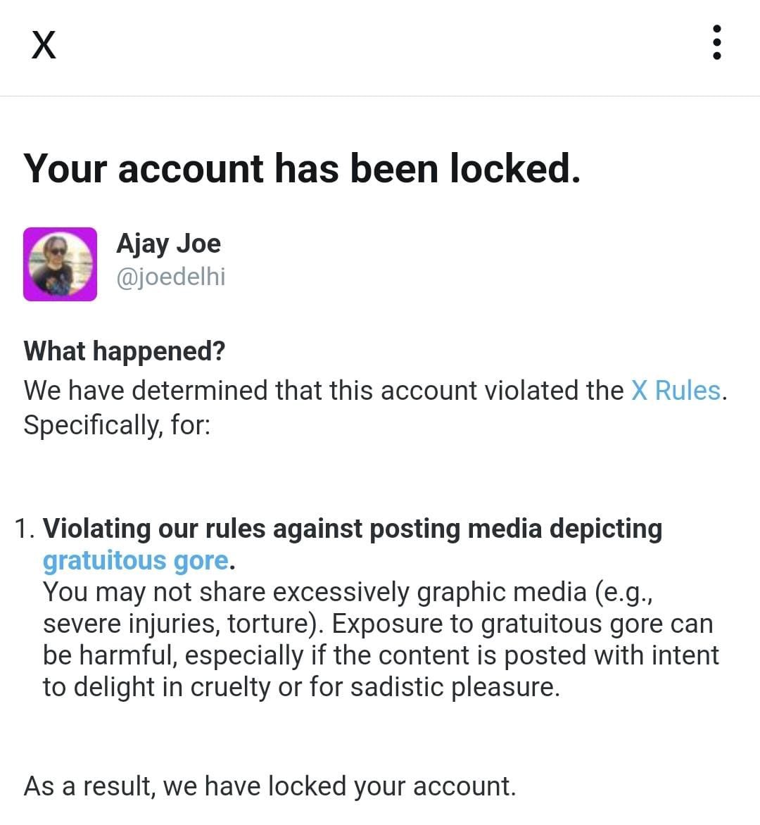 @X @XCorpIndia People who use cheap/ abusive language, spread Hate n violence for voiceless in their posts, you don't consider them to b blocked or Locked and You locked @joedelhi account 😂😂. For which post ? Is he showing Mirror to some authorities for #nature n its creatures