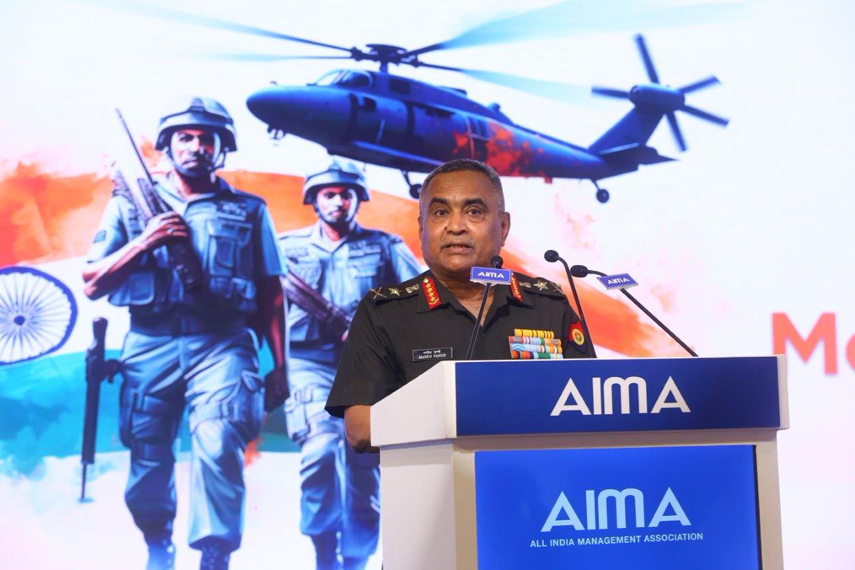 adgpi's tweet photo. General Manoj Pande #COAS delivered the Keynote Address at AIMA’s 9th National Leadership Conclave on ‘Hard Power – Modernising Forces Through Self Reliance’. #COAS highlighted the transformative initiatives underway in the #IndianArmy for building a self-reliant, tech-enabled & future-ready force which will contribute towards realising the aspirations, goals & objectives of Rising India. The leadership conclave conducted by @aimaindia in #NewDelhi, focused on ‘Unshackling Leadership: Flexibility, Agility, Adaptability’ and brought together speakers from varied disciplines.

#IndianArmy
#OnPathToTransformation

@aimaindia