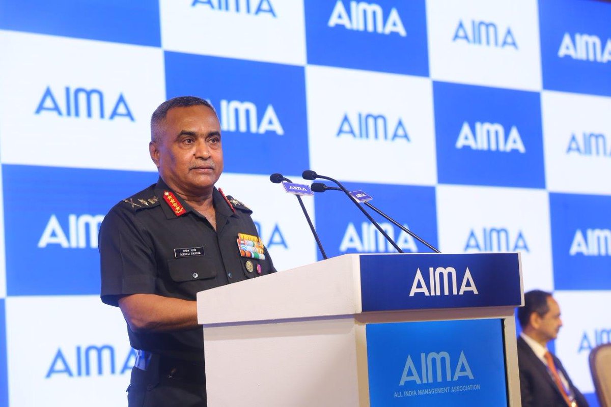 adgpi's tweet photo. General Manoj Pande #COAS delivered the Keynote Address at AIMA’s 9th National Leadership Conclave on ‘Hard Power – Modernising Forces Through Self Reliance’. #COAS highlighted the transformative initiatives underway in the #IndianArmy for building a self-reliant, tech-enabled & future-ready force which will contribute towards realising the aspirations, goals & objectives of Rising India. The leadership conclave conducted by @aimaindia in #NewDelhi, focused on ‘Unshackling Leadership: Flexibility, Agility, Adaptability’ and brought together speakers from varied disciplines.

#IndianArmy
#OnPathToTransformation

@aimaindia