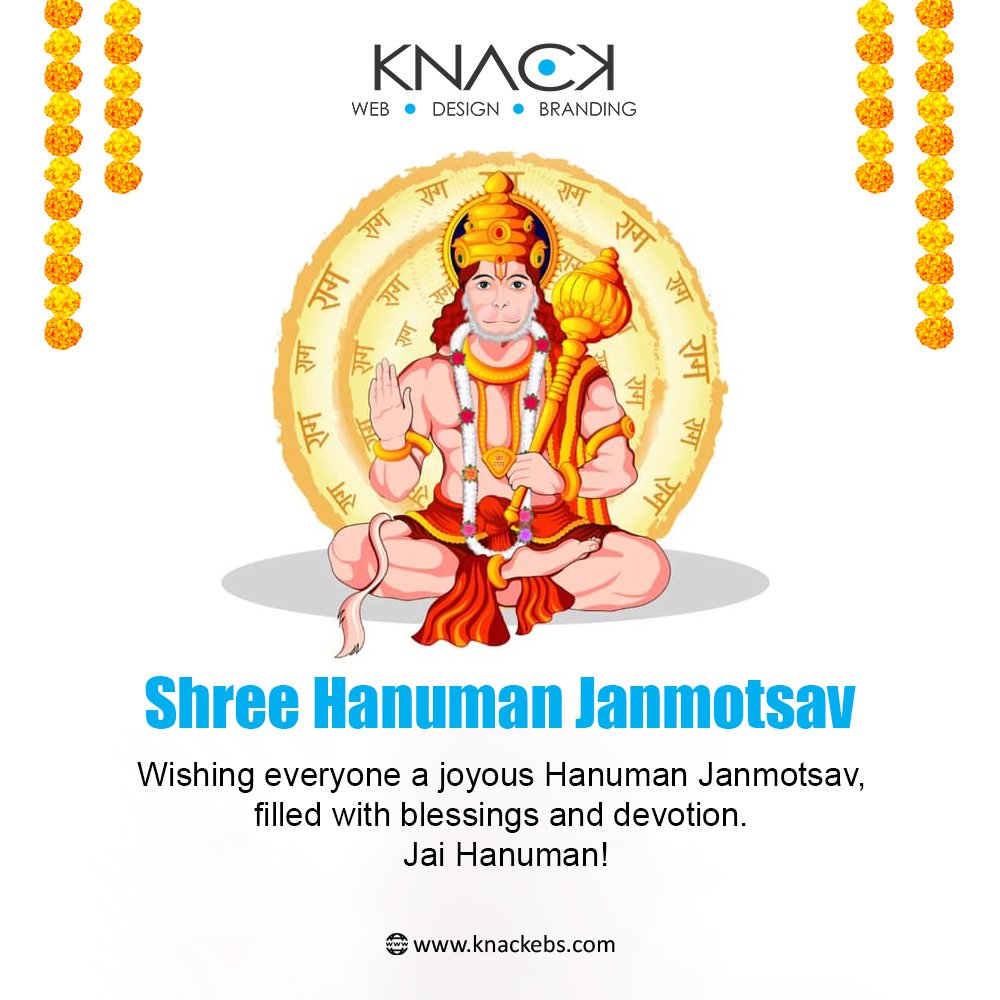 followknack's tweet photo. May the divine blessings of Lord Hanuman bring strength, courage, and prosperity to your life! 🙏 Wishing everyone a blessed Hanuman Janmotsav from all of us at KNACK - Web, Design, Marketing &amp; Events .

 #HanumanJanmotsav #DigitalMavens" https://t.co/VPGJYEo1WC