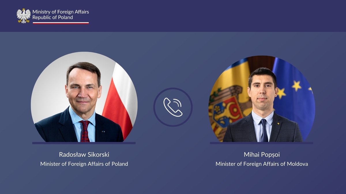 FM @sikorskiradek held a 📞 conversation with FM of🇲🇩 @MihaiPopsoi. Among other things, the ministers discussed: ✔️ situation in the regions of Central and Eastern Europe ✔️ the Euro-Atlantic direction of Moldovan foreign policy ✔️ intensification of dialogue and cooperation