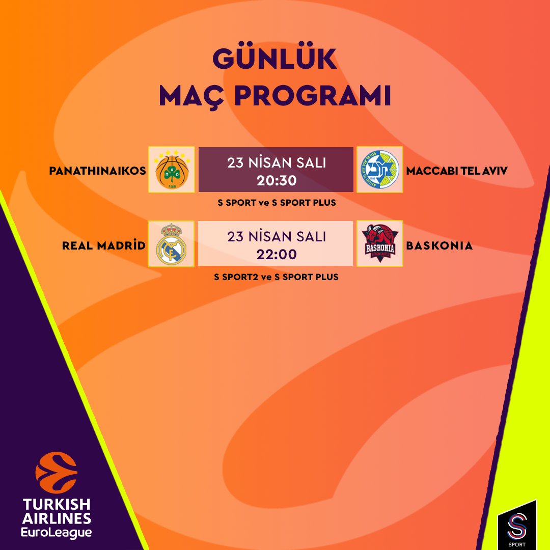 📺 Bu akşam S Sport ile S Sport2'den yayınlanacak olan #EuroLeague karşılaşmaları sizlerle. 🏀🔥