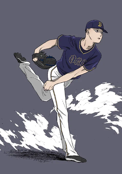 田嶋大樹さんが投げ終わりに羽ばたくの好きです(羽ばたかなかった絵)