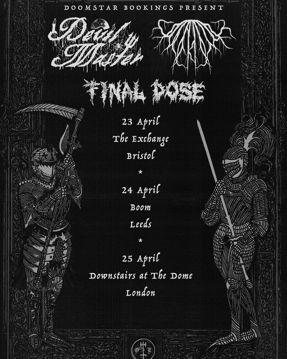 Our run with Devil Master and Final Dose starts today! Bristol tonight, Leeds tomorrow then London Thursday!

Tickets still available so come down if you can.

<a href="/churchroadrecs/">Church Road Records</a> <a href="/ToneArtists/">TONE</a>
