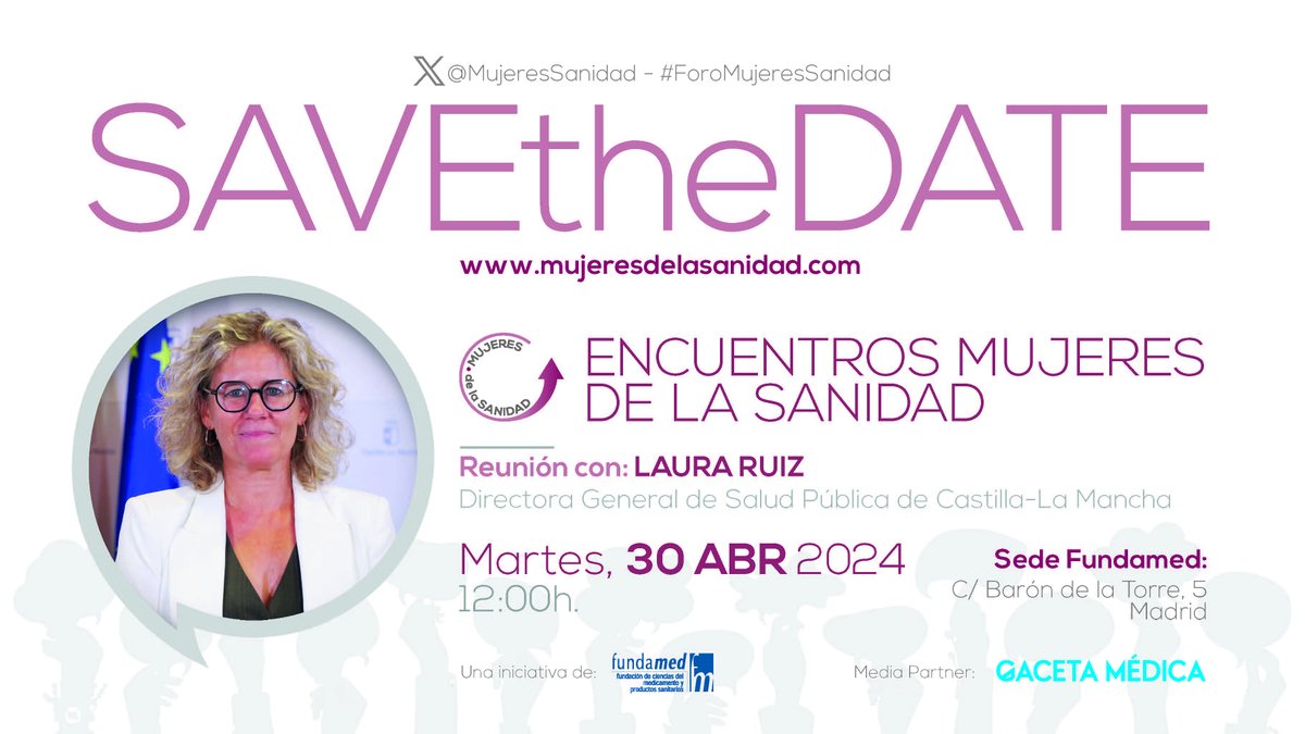 📢Hoy, a partir de las 12:00, participaremos de la mano de nuestra presidenta, la Dra. @CarreteroJuani, en el #ForoMujeresSanidad, en dónde se mantendrá un encuentro con la Directora General de Salud Pública de CLM, Laura Ruiz mujeresdelasanidad.com @MujeresSanidad #SEMITuit