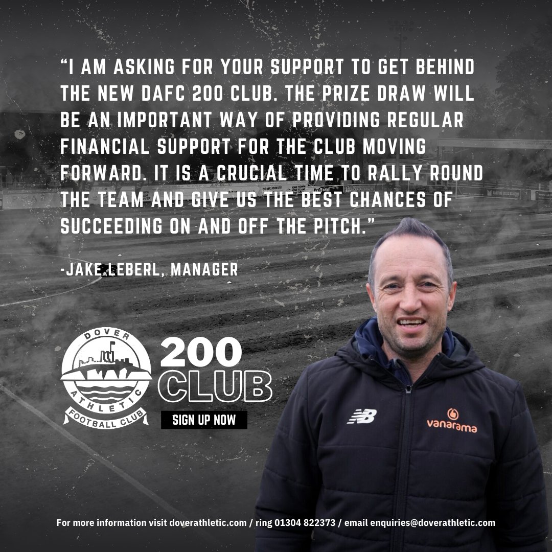 ⚽️ Kickstart your winning streak with the Dover Athletic 200 Club! £10/month gives you a shot at £1000 prizes each month. Let's unite in support of our club's goals. Sign up now: doverathletic.com/200club/ #COYW⚪⚫️