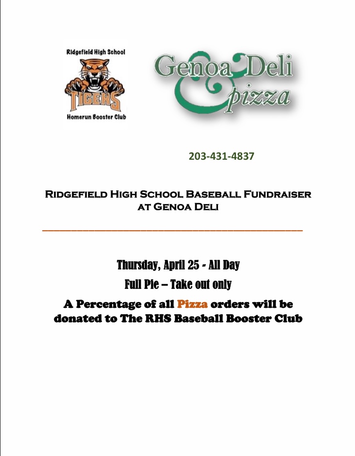 RHSTigersBase's tweet image. Fundraiser April 25th at Genoa Deli for the RHS Baseball Booster Club.  Hope to see you there!