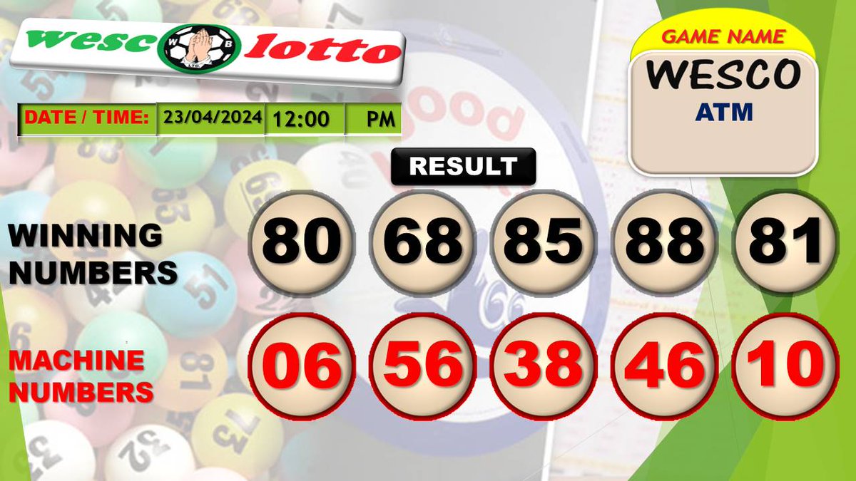 Congratulation to all our winners!
Wesco ATM
#wesco #results #wescolotto #keepplaying #keepwinning #keepsharing