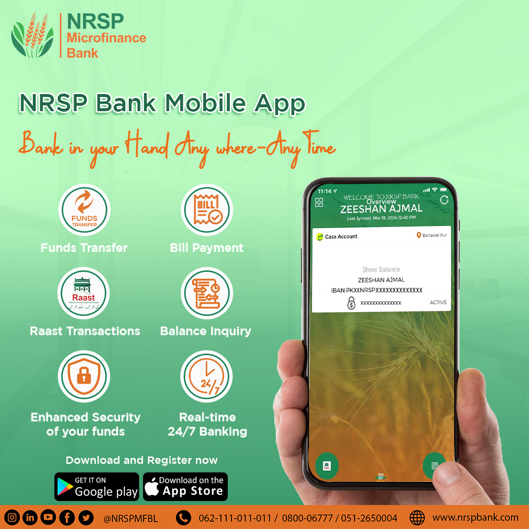 Enjoy seamless and secure banking services on your mobile with NRSP Connect - Mobile Banking App.
#NRSPMFBL #NRSPConnect #Mobile_Banking #digitilization
#FinTech #InnovationNation #bankingservices