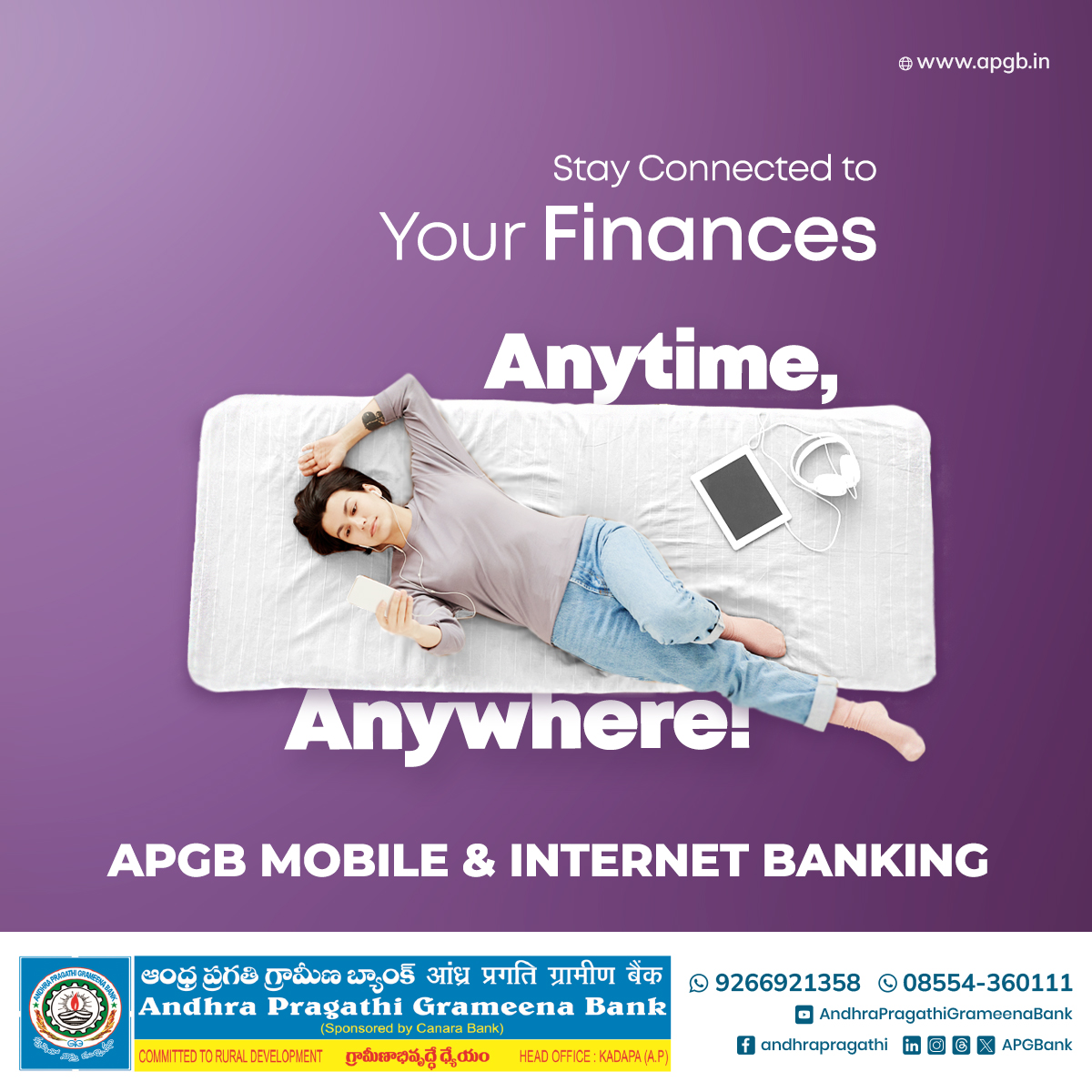Stay Connected to Your Finances
Anytime, Anywhere

APGB Mobile & Internet Banking

#andhrapragathigrameenabank #apgb #mobilebanking #internetbanking #easybanking #banking