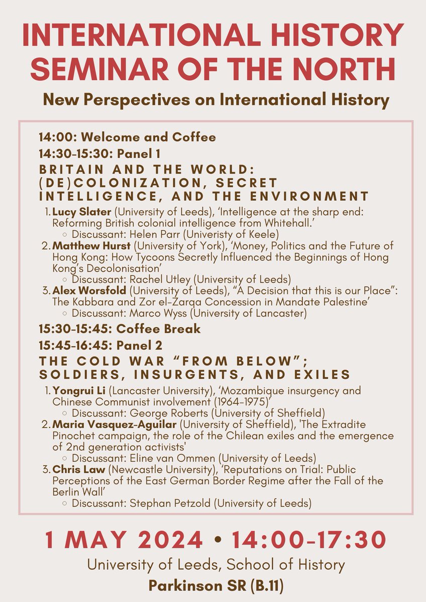 The International History Seminar of the North's first in-person event, 'New Perspectives on International History', will take place on 1 May at the University of Leeds!