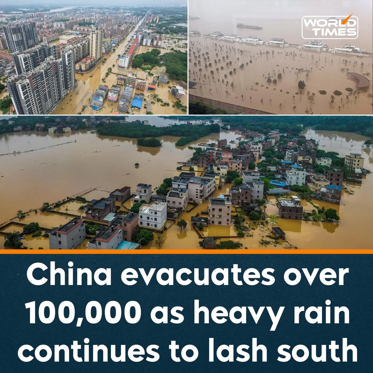 China has evacuated more than 100,000 people as heavy rain continues to lash the southern province of Guangdong. Authorities raised the highest level of alarm on Tuesday as the storms showed no sign of letting up. Flooding has already killed four people, with another 10 reported