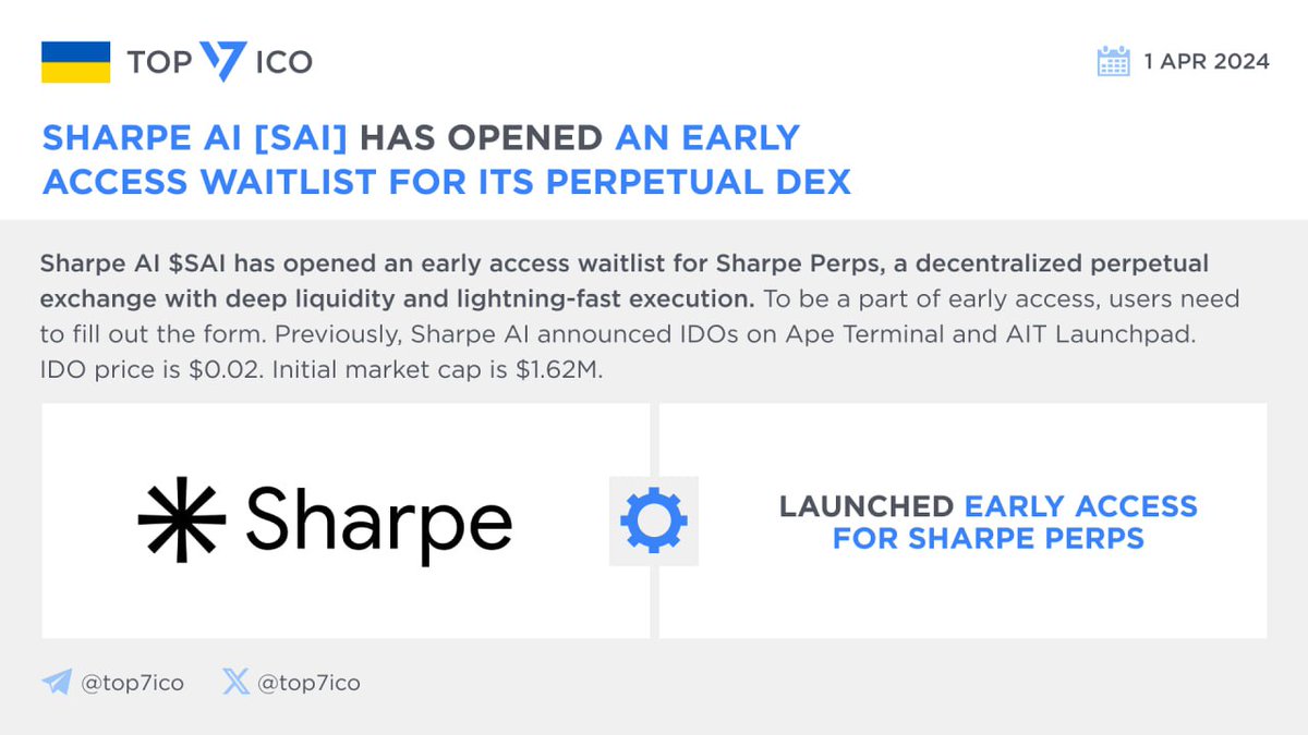 Sharpe AI [SAI] has opened an Early Access Waitlist for its Perpetual DEX @SharpeLabs $SAI has opened an early access waitlist for Sharpe Perps, a decentralized perpetual exchange with deep liquidity and lightning-fast execution. To be a part of early access, users need to fill