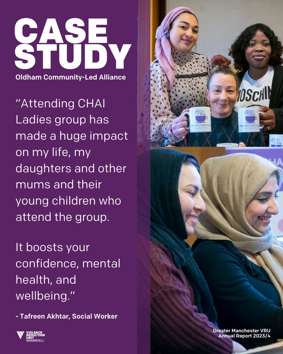 In July 2022, four organisations in Oldham were awarded funding from Greater Manchester’s VRU to create an alliance to support local young people – @fatimawomens, @oldhamgreenhill, @CHAI_Project and @GhazaliTrust. “The CHAI group has many projects, including the ‘aunty-crime’…