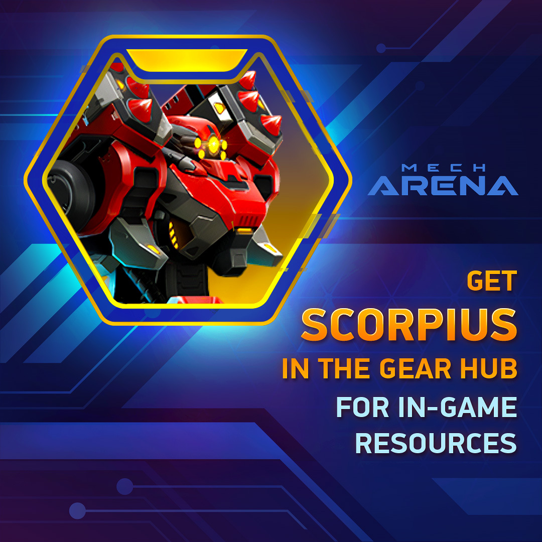 🚀 Starting today, you can pull #Scorpius for A-Coins in the Gear Hub! Get your hands on this Legendary Attacker and make some noise in the Arena - especially during the Onslaught 😉 #MechArena #MechArenaRobots #MechArenaAttackers