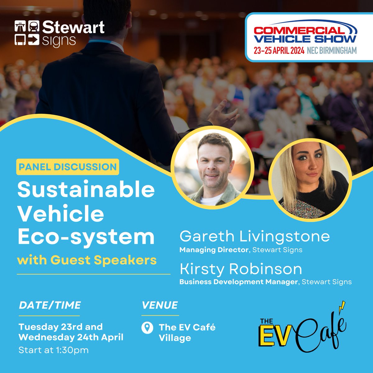 @TheCVShow If you're at the #CVShow today and tomorrow, don't miss our team speaking at The EV Cafe panel!

Today's guest speaker is our Managing Director, Gareth Livingstone.

Tomorrow, hear from our Business Development Manager (Road Fleet), Kirsty Robinson. 

#CVShow2024 #EVCafe