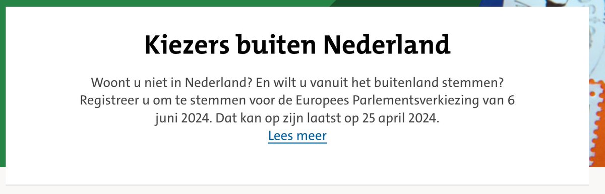 LAST CALL -- 25 april is het de laatste dag waarop je je kunt registeren voor de aankomende Europees Parlementsverkiezingen van 6 juni a.s. --> stemmenvanuithetbuitenland.nl