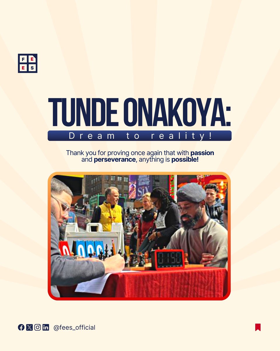 From a humble beginning to a world record holder! 

Tunde Onakoya’s journey is nothing short of inspirational. Against all odds, he has shown that with dedication, passion, and resilience, dreams do come true. 🏆

#Chess #WorldRecord #TundeOnakoya #dreamtoreality