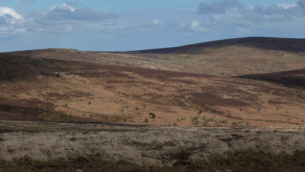 April on Dartmoor. Birch Tor, Hookney Tor, Grimspound and Hameldown Tor/trig viewed from the Warren House Inn area: