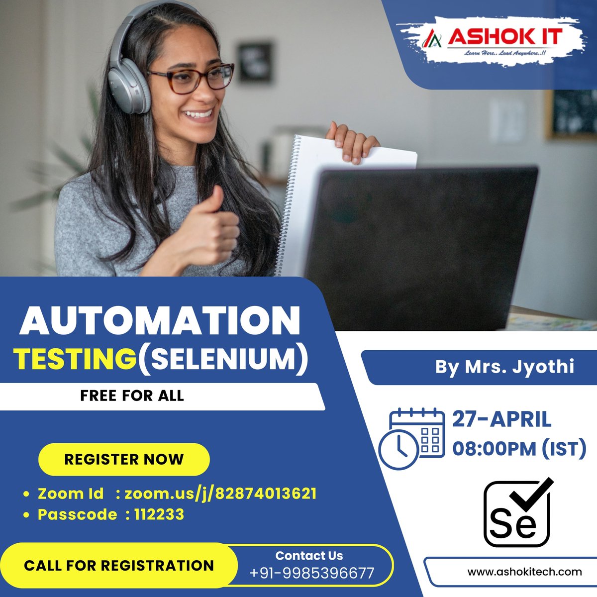 🛑 [Free Work Shop] Automation Testing [Selenium] 🛑
✍️ Enroll Now : bit.ly/3Wfj6nr
👉 Free Online Workshop On 27th - April @ 08:00 PM IST
👉 Join Our WhatsApp Channel : bit.ly/49wCWje

#Selenium #SeleniumWebDriver #AutomationTesting #WebAutomation