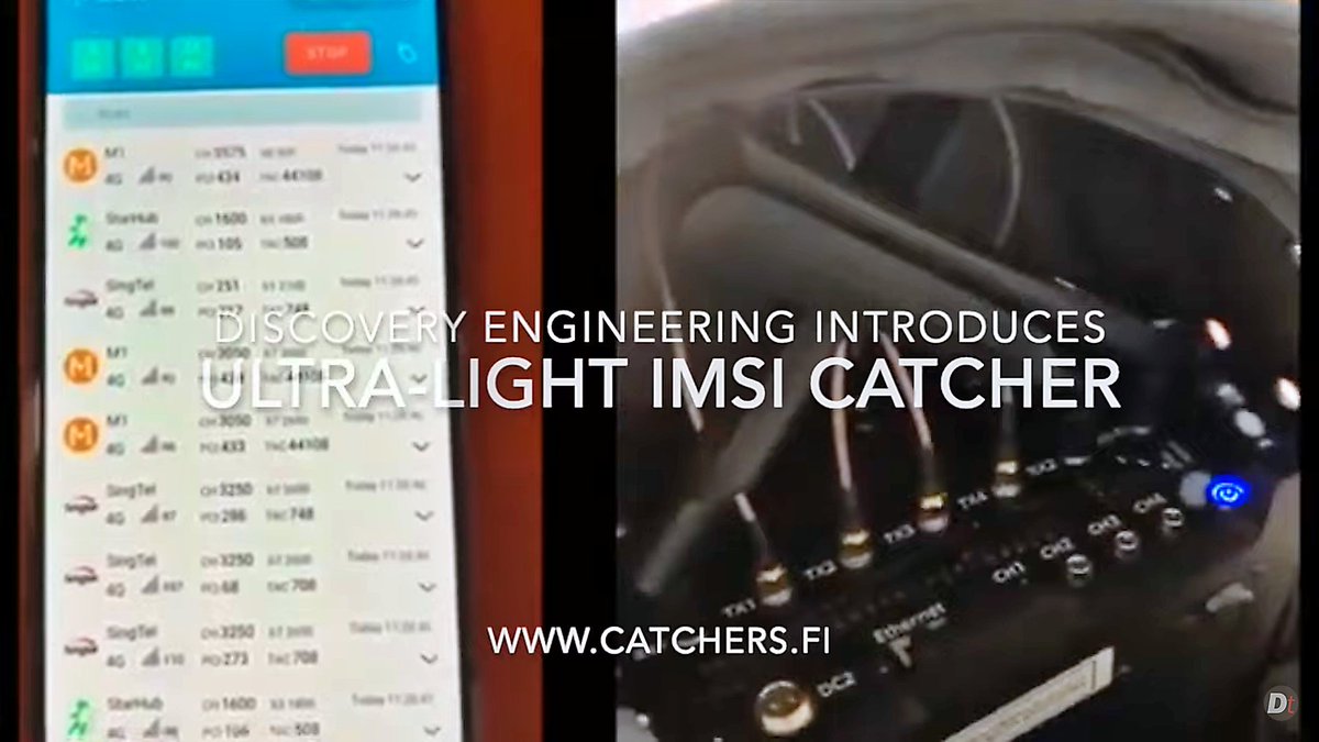 Yozzo's tweet photo. @kln_nurv @deepquest @moui

Video showing a 4 BTS #IMSIcatcher with optional support of voice interception. Judging from the MNO names (M1, Singtel, Starhub), the video was made in Singapore. 

https://t.co/p7PYIxPVMj https://t.co/2Nxr3h5rvE