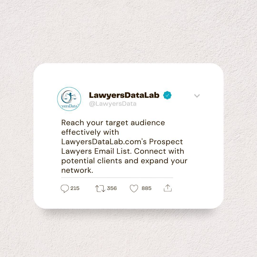 Expand your network with #LawyersDataLab's Prospect Lawyers Email List! 📧 Contact us at info@lawyersdatalab.com for targeted outreach. #LegalMarketing #EmailLists