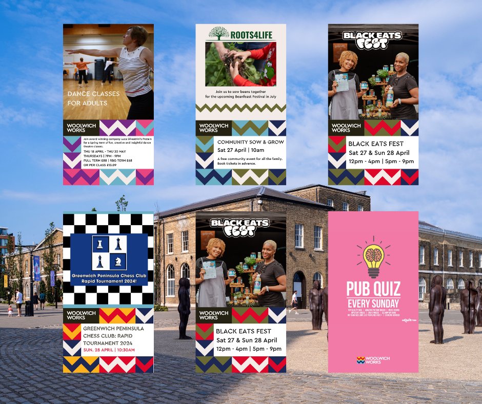 THIS WEEK at Woolwich Works: Thu 25 April 7pm Dance Classes for Adults Sat 27 April 10am Community Sow & Grow Black Eats Fest Sun 28 April 10:30am Chess Club Tournament 11am Guided Tour CANCELLED Black Eats Fest 7pm Quiz Book here: woolwich.works/whats-on