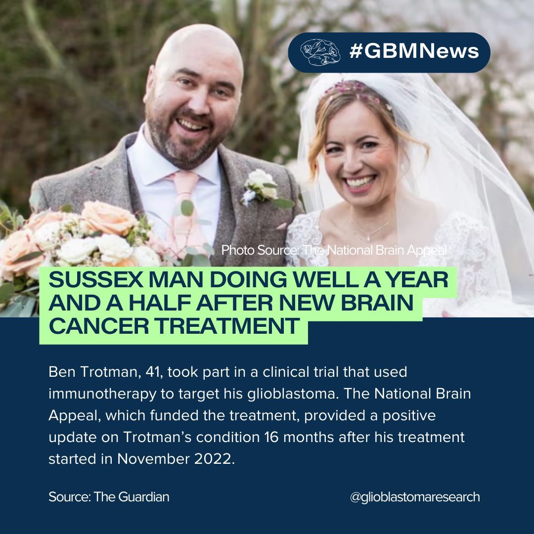 #GBMNews ⚠️ | Meet Ben Trotman, a #glioblastoma warrior who is defying the odds! At 41, Ben participated in a clinical trial after being diagnosed with GBM in October 2022 before his wedding!