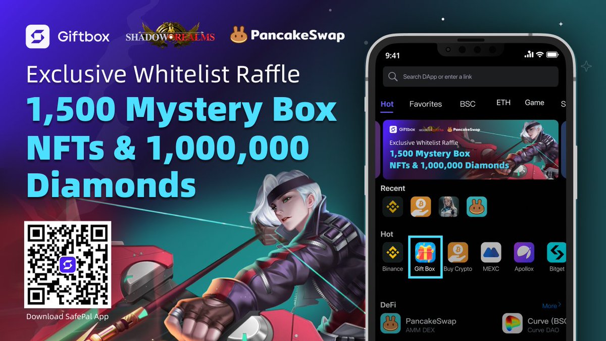 Dive into Shadow Realms with @ChainZStudios & @PancakeSwap for the whitelist raffle!

🚨 1st 10,000 Users
🎁1,500 Mystery Box NFTs & 1M💎
📅April 23 - May 2, 12AM UTC
📱DL App & visit Giftbox: safepal.com/download
📚Blog: blog.safepal.com/safepal-x-shad…

#NFTs #SafePal #Web3Game…