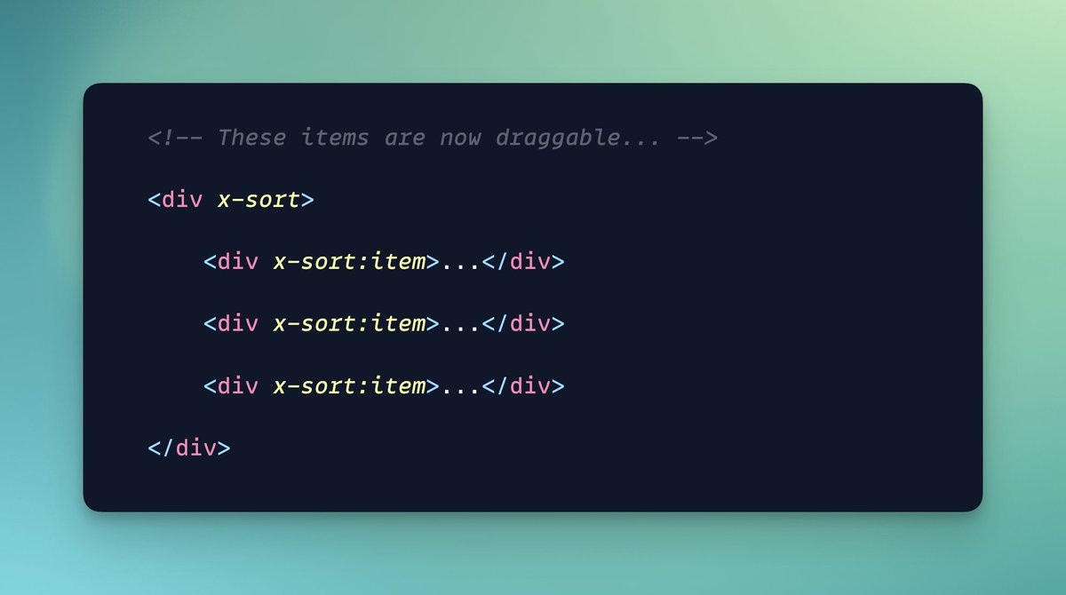 ✨ New Alpine plugin out: Sort Easily sort items on the page by dragging them with your mouse. Uses SortableJS under the hood 🤌