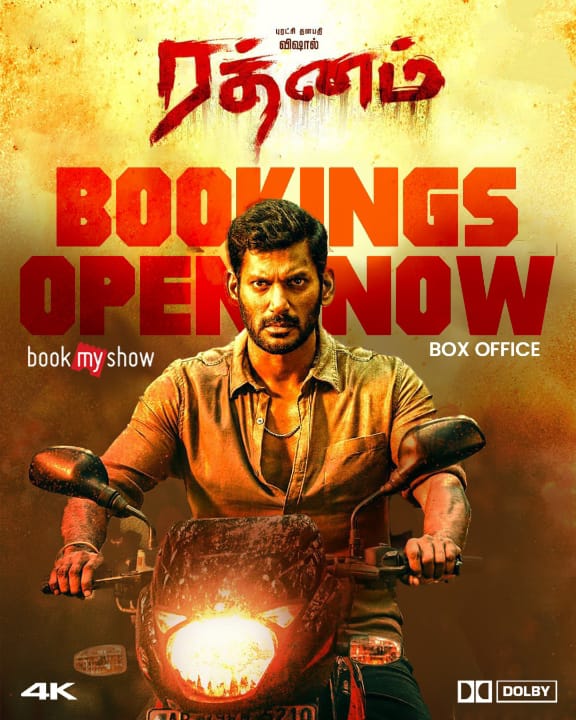 Bookings open now for the Action Masala Flick #Rathnam  Book your tickets now at the box office and book my show app All that you would like to explore and know about the movie Rathnam - (Tamil) in.bookmyshow.com/chennai/movies… @Bookmyshow 
#ActorVishal