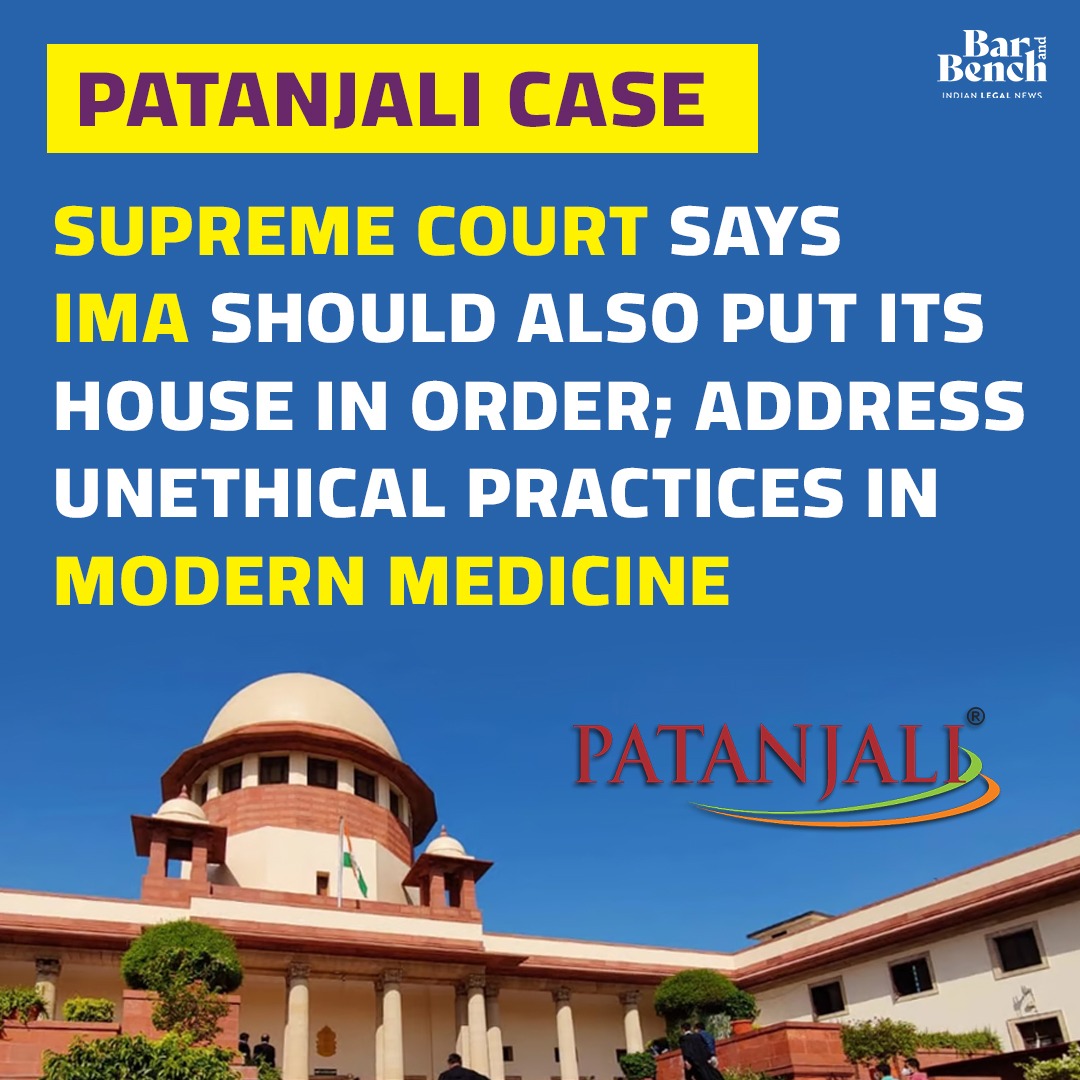 Patanjali case: Supreme Court says IMA should also put its house in order; address unethical practices in modern medicine Read story here: tinyurl.com/vh3v4xrj