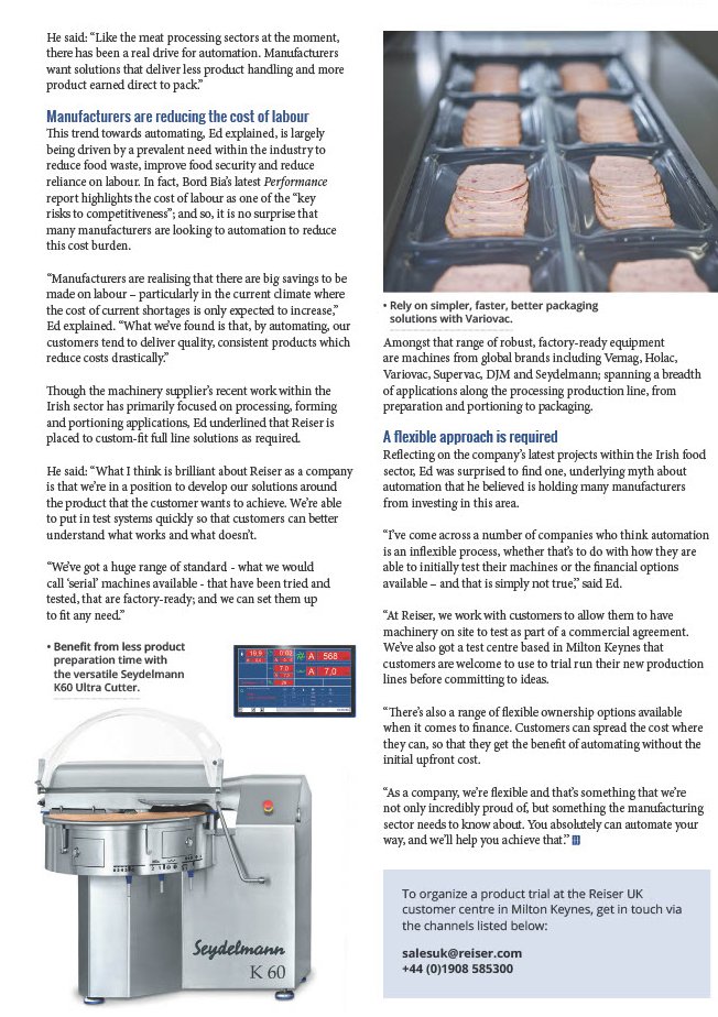 Reiser_UK's tweet image. How can automation help alleviate labour issues in meat &amp;amp; food production?

Reiser UK director of sales Ed Hewitt spoke to Meat Management magazine on how Reiser solutions in food, meat &amp;amp; petfood are helping customers in Ireland tackle these issues in processing &amp;amp; packaging.