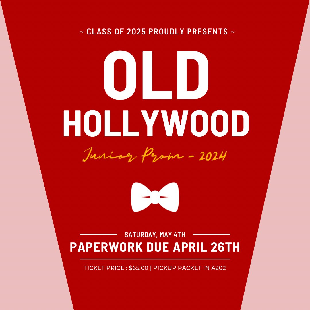 Juniors - Prom Paperwork is due THIS FRIDAY. Make sure to pick up and return a packet as soon as possible.
