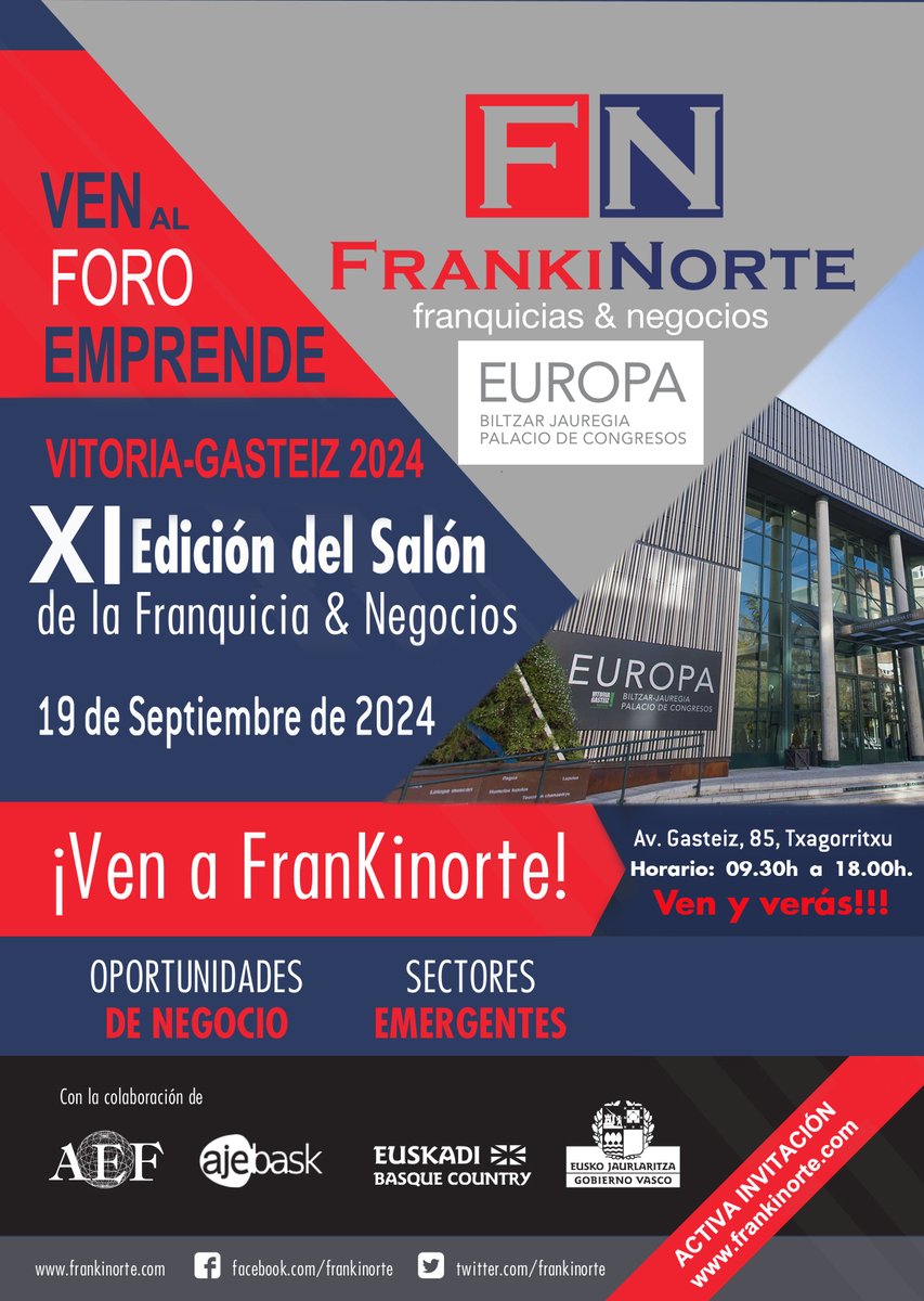 Activa invitación en clicaqui.es/2HwR7
#negocios #franquicias #feria #foro #vitoria-gasteiz