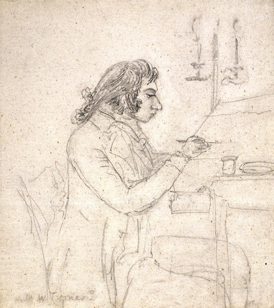 2/2 The young artist at work: J.M.W. Turner at his drawing table, sketched by Thomas Monro in 1795. Today is Turner's birthday.
