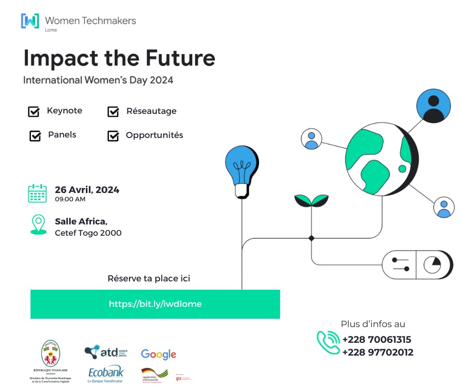 Je participe à la conférence de IWD WTM 2024

📍Rejoins-nous ce 26 avril, au CETEF pr ensemble célébrer la force, l'innovation et la passion des femmes togolaises dans la technologie et sciences🧑🏽‍💻🔮
Inscription : bit.ly/iwdlome

'Ensemble, impactons le futur'
#IWDWTD2024