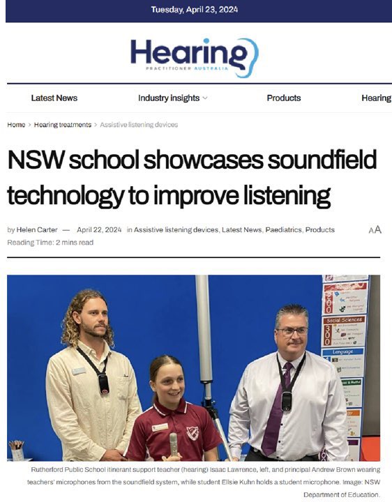 Rutherford PS have introduced hearing augmentation systems to reduce the effect of background noise for students with hearing loss. Teacher instructions are amplified by connecting a microphone to a central speaker & Wi-Fi connection for hearing aids. hearingpractitionernews.com.au/nsw-school-sho…