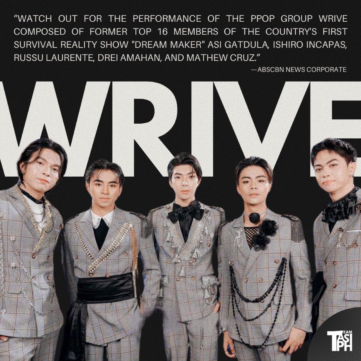 [ WRIVE HAS ARRIVED! ]

Our main man @asi_gatdula1120, along with RUSSU, ISHIRO, DREI, and MATHEW, will perform at New Gen Champs Concert as the new PPOP Group #WRIVE!

Catch their FIRST-EVER LIVE PERFORMANCE on April 27, 2024 at Music Museum! 

Congratulations, #WRIVE_Asi! ✨
