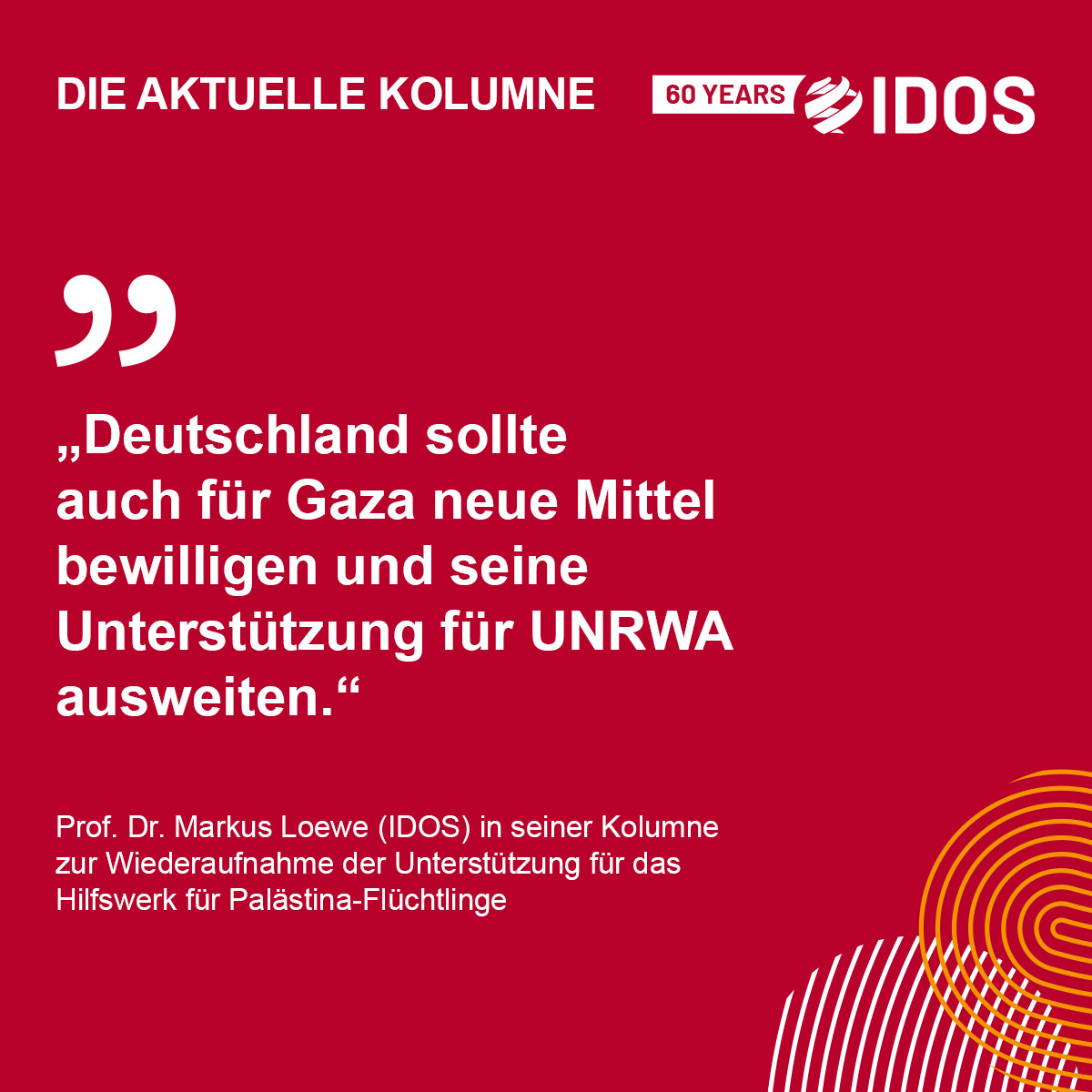 💡 Der #Untersuchungsbericht zu #UNRWA wurde gestern veröffentlicht. IDOS-Experte Markus Loewe schreibt in #DieAktuelleKolumne, dass Deutschland Reformen fordern, aber angesichts der Lage im #Gazastreifen seine Unterstützung für @UNRWA fortsetzen sollte: idos-research.de/en/the-current….