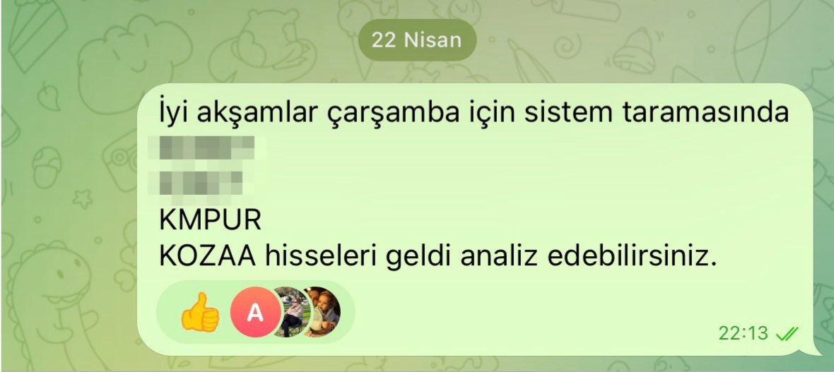 Çarşamba günü için sistemde gelen 4 hisseden ikisi #kmpur ve #kozaa analiz edebilirsiniz. #harmoniksistem0