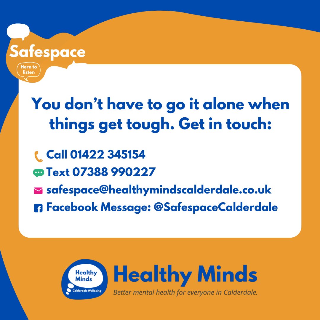 If things are getting to be too much and you need a listening ear, our Safespace workers are here to help you through. We are pleased to see this service grow to offer more support. We're here when you need us, where you need us, to listen. Learn more 👉healthymindscalderdale.co.uk/safespace