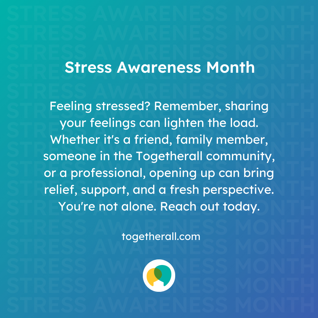 Feeling #stressed? You're not alone. This #StressAwarenessMonth, prioritize your #mentalhealth with @Togetherall Join a supportive community to share, learn, and grow together. Your well-being matters - let's navigate this journey together. Join now at togetherall.com