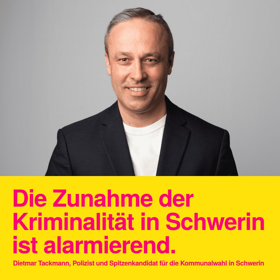 fdp_schwerin's tweet photo. @Vossi1976 (Dietmar Tackmann), Polizist und Spitzenkandidat für die Kommunalwahl ist besorgt um die steigende Kriminalität. 

#schwerin #migration #inneresicherheit https://t.co/XuJNPzD2o7
