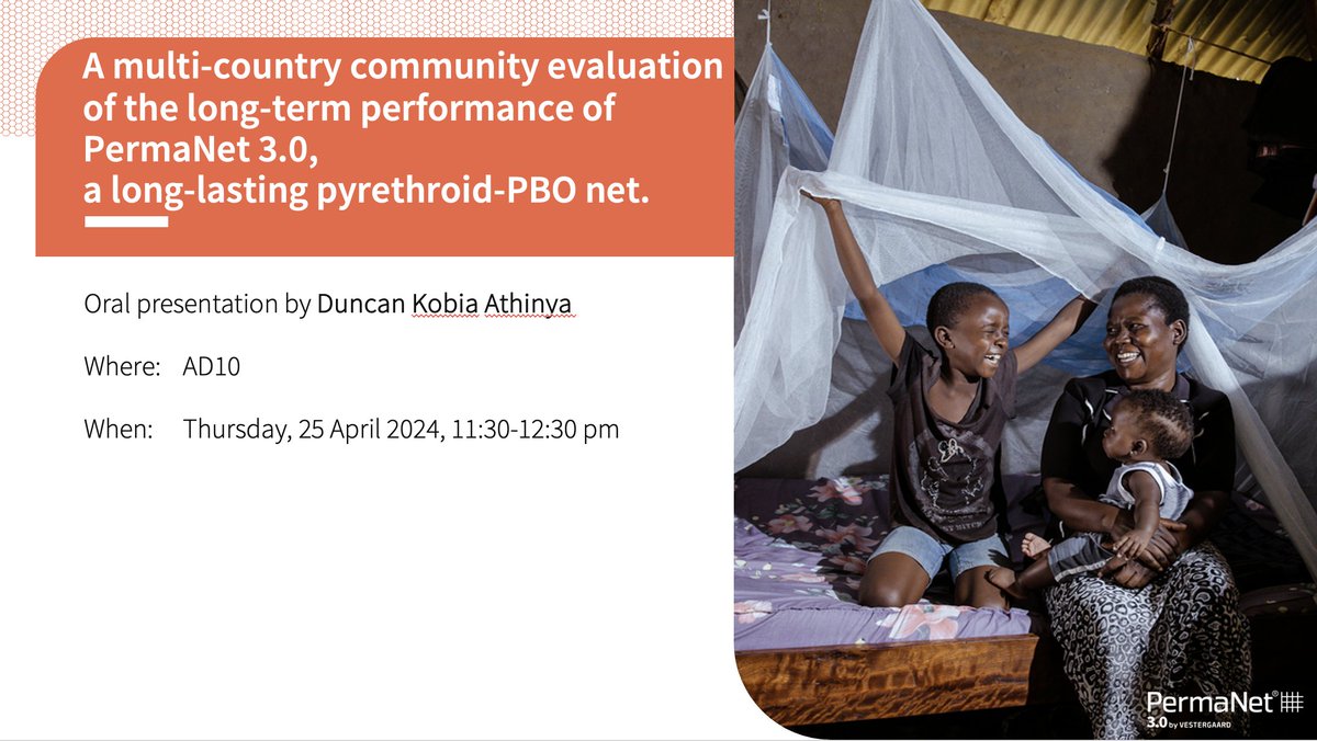 Today @duncan_kobia presents his findings from A multi-country community evaluation of the long-term performance of PermaNet 3.0, a long-lasting pyrethroid-PBO net. Learn more about PBO nets in AD10, 11:30-12:30PM @MIM_PAMC