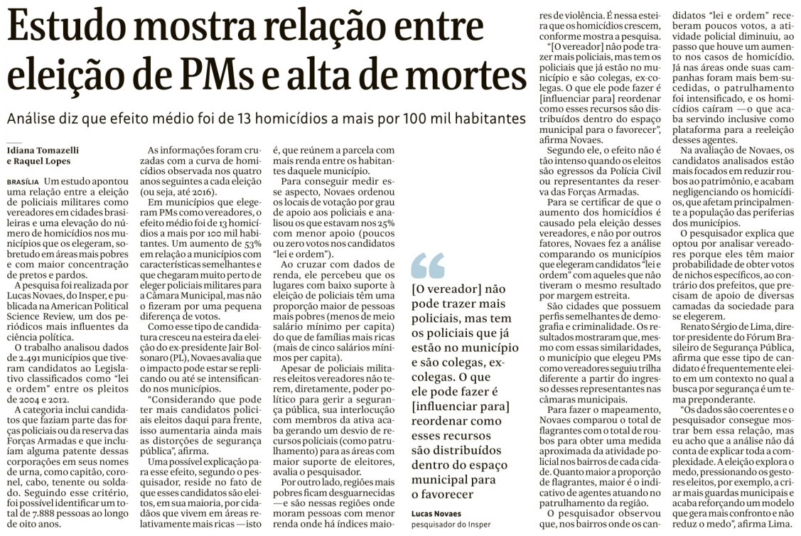 Reportagem muito legal na folha sobre meu trabalho sobre candidatos PM lei-e-ordem. Obrigado Idiana Tomazelli e Raquel Lopes!