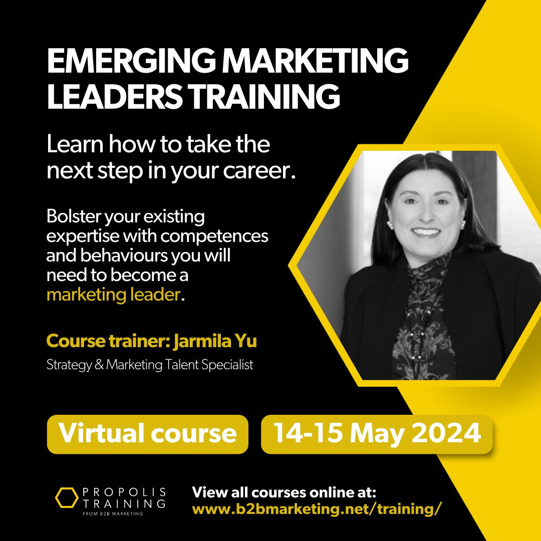 Learn how to become a #marketingleader with Jarmila Yu. The emerging marketing leaders training is aimed at mid-career marketing professionals who are aspiring to #leadership roles. Learn more and book below: okt.to/GpihXw #learn #career #develop #progression